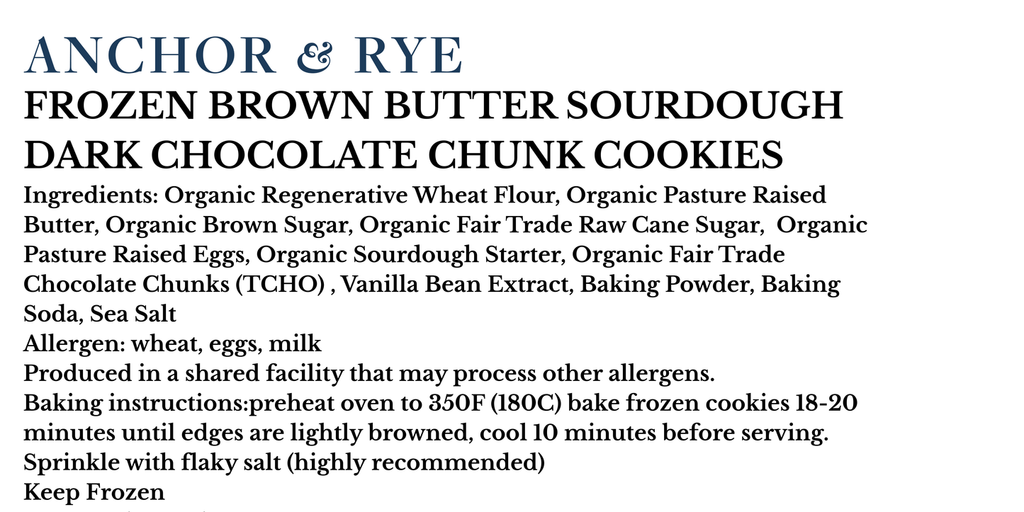 Frozen Brown Butter Sourdough Chocolate Chip Cookies (Ready to Bake)