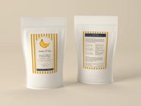 Front and back of the Anchor & Rye Banana Bread & Muffin Mix pouch. The back label lists what to add, baking directions and ingredients