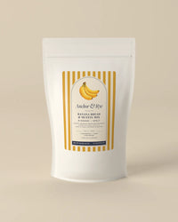 Anchor & Rye Banana Bread & Muffin Mix, einkorn and spelt, in a white stand-up pouch with a yellow striped label