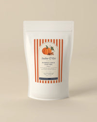 Anchor & Rye Pumpkin Spice Loaf Mix, spelt, in a white stand-up pouch with an orange striped label